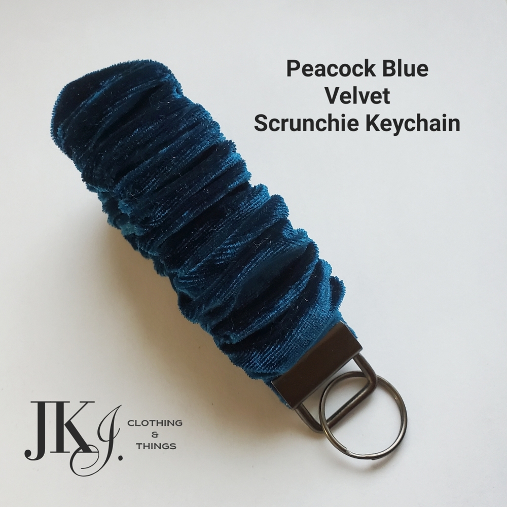 Peacock Velvet Scrunchie Wristlet Keychain. Handmade. New.